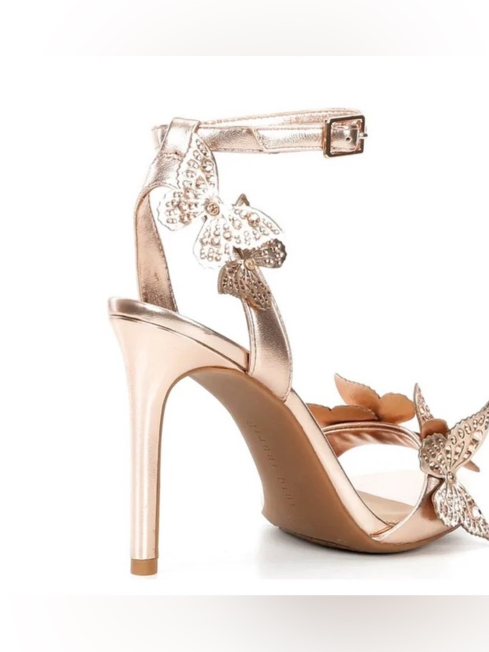 Rose Gold Butterfly Embellished High Heel Sandals - Picture 6 of 7